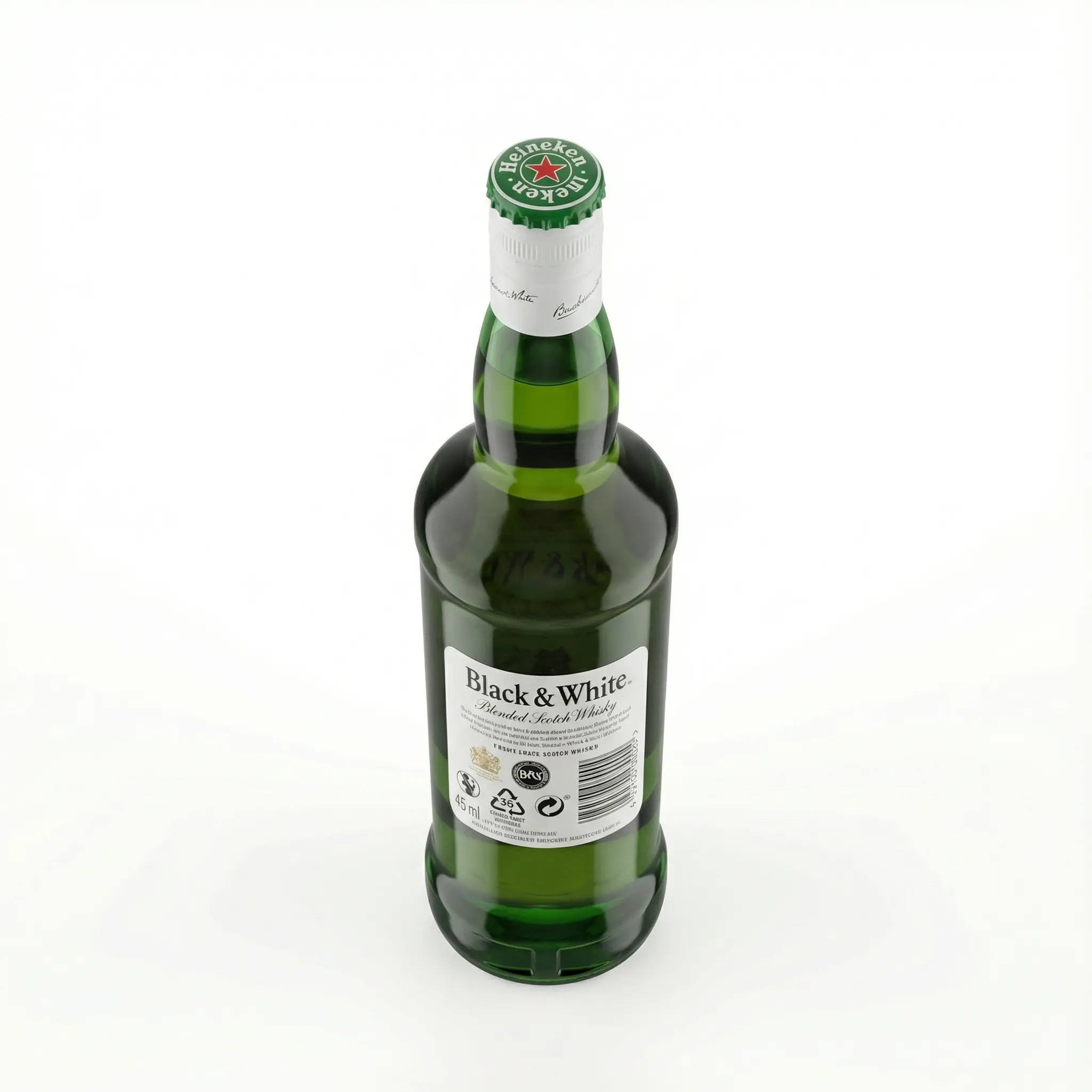 bouteille whisky Black and White vue de dessus capsule blanche